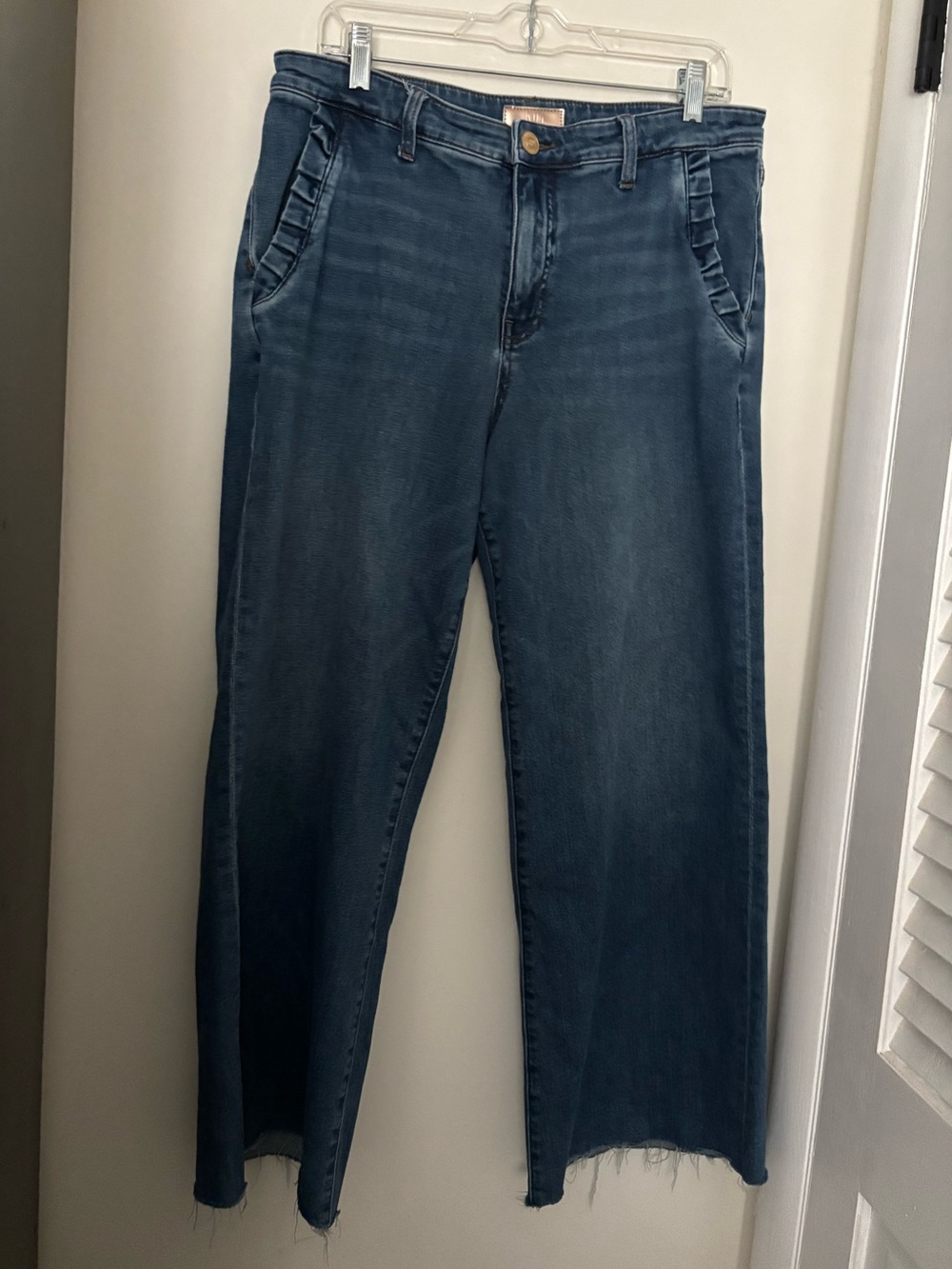 Kut from the Kloth Dark Blue Wide Leg Jeans with Ruffle Pocket Detail